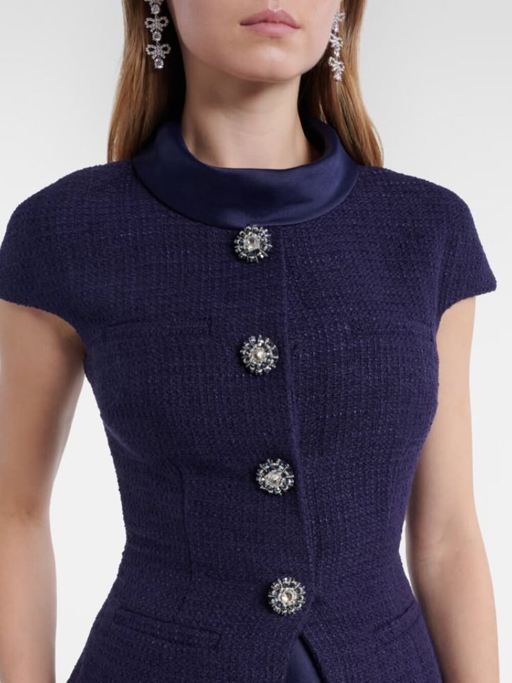 NWT Self-Portrait Navy Boucle Taffeta Midi Dress - Picture 3 of 8